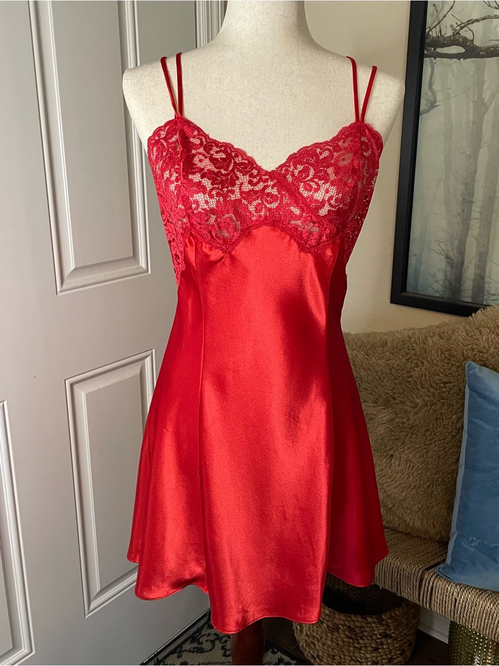 Victoria's Secret Vintage Y2K Red Satin & Lace Chemise Lingerie